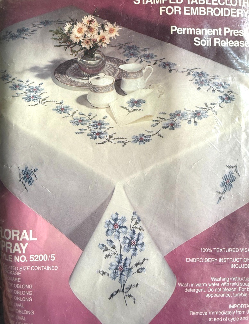 Tobin Stamped Tablecloth Floral Spray 5200/5 Oblong 60" x 90" Cross Stitch NOS